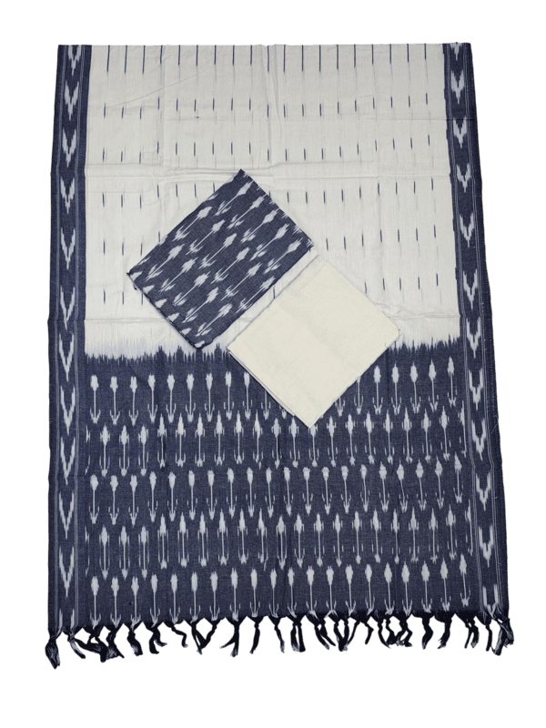 Grey Pochampally Ikkat Cotton Dress Material with Dupatta