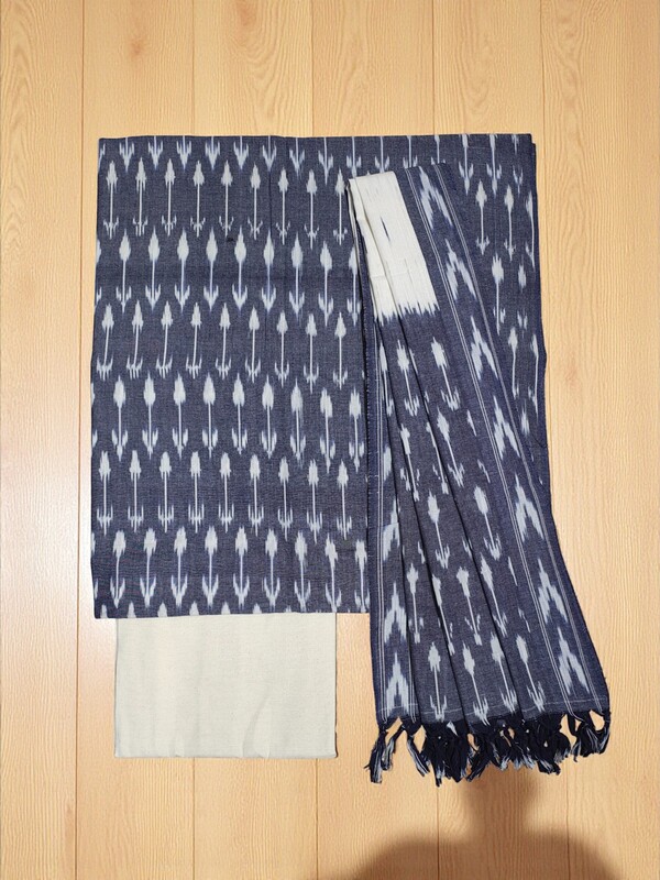 Grey Pochampally Ikkat Cotton Dress Material with Dupatta