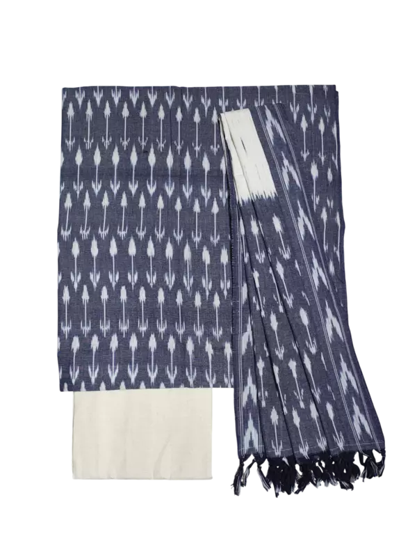 Grey Pochampally Ikkat Cotton Dress Material with Dupatta