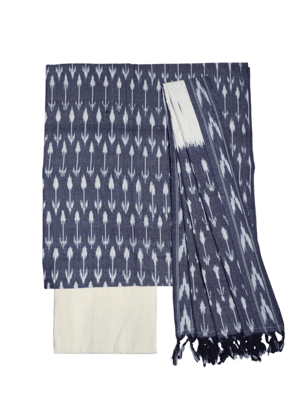 Grey Pochampally Ikkat Cotton Dress Material with Dupatta