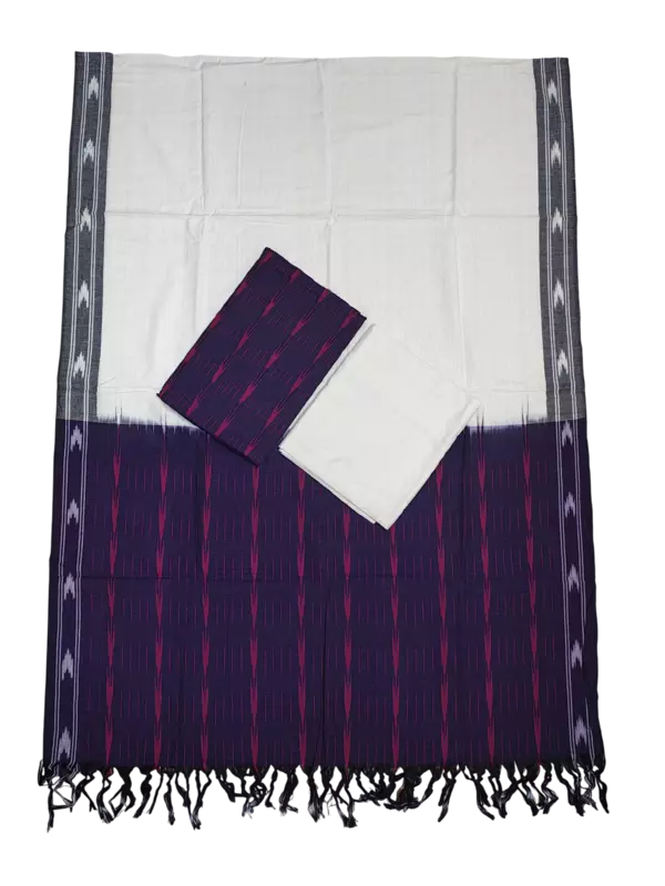 Dark Purple Pochampally Ikkat Cotton Dress Material with Dupatta