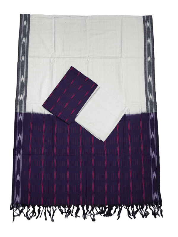 Dark Purple Pochampally Ikkat Cotton Dress Material with Dupatta