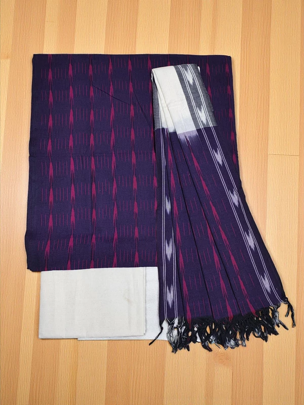 Dark Purple Pochampally Ikkat Cotton Dress Material with Dupatta