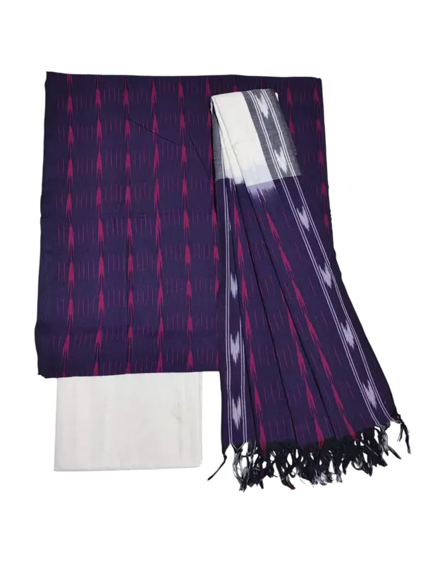 Dark Purple Pochampally Ikkat Cotton Dress Material with Dupatta