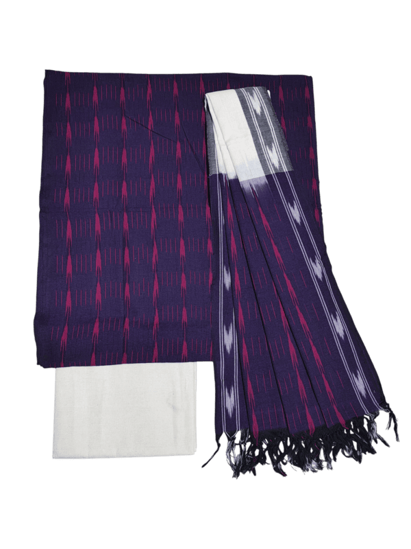 Dark Purple Pochampally Ikkat Cotton Dress Material with Dupatta