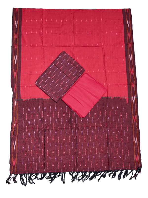 Maroon Pochampally Ikkat Unstitched Handloom Cotton Salwar kameez dress material set for Women