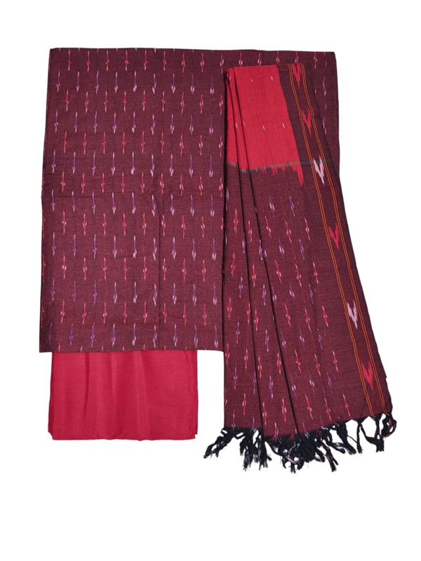 Maroon Pochampally Ikkat Unstitched Handloom Cotton Salwar kameez dress material set for Women