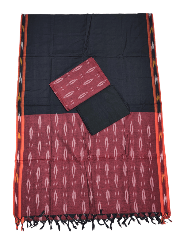 Maroon Ikkat Cotton Unstitched Salwar Suit Dress Material with Dupatta