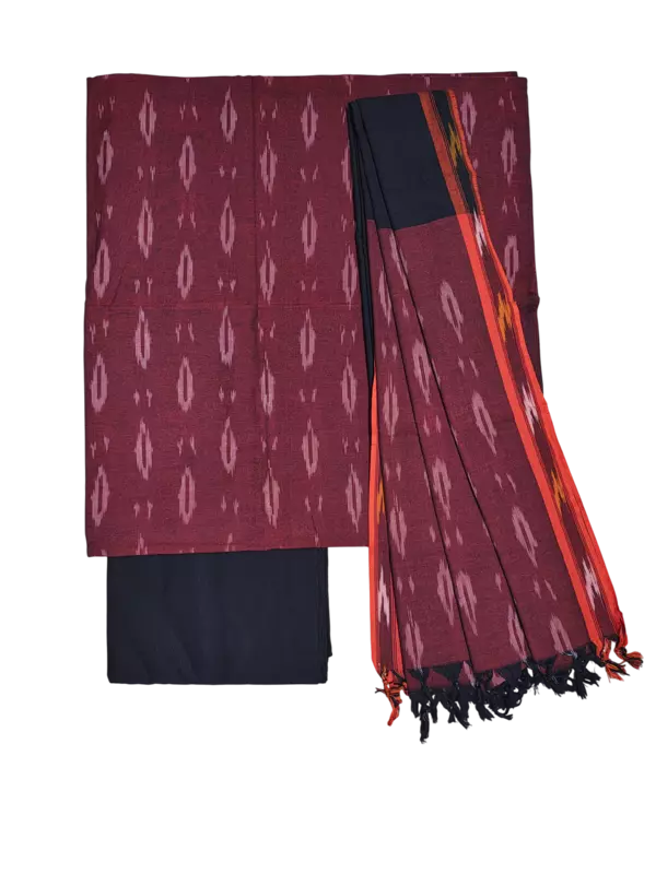 Maroon Ikkat Cotton Unstitched Salwar Suit Dress Material with Dupatta