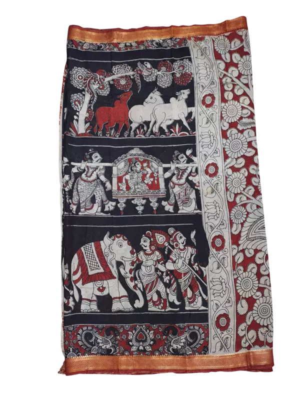 Black Kalamkari Silk Saree with Blouse Piece