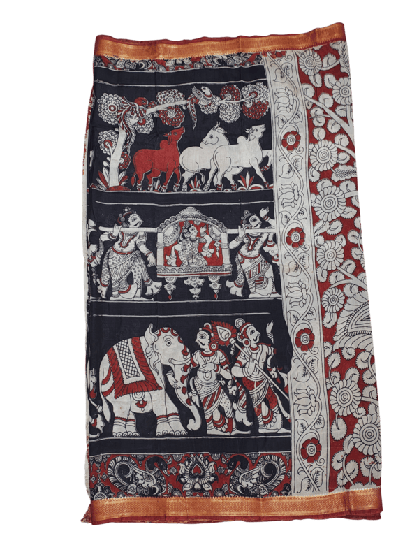 Black Kalamkari Silk Saree with Blouse Piece