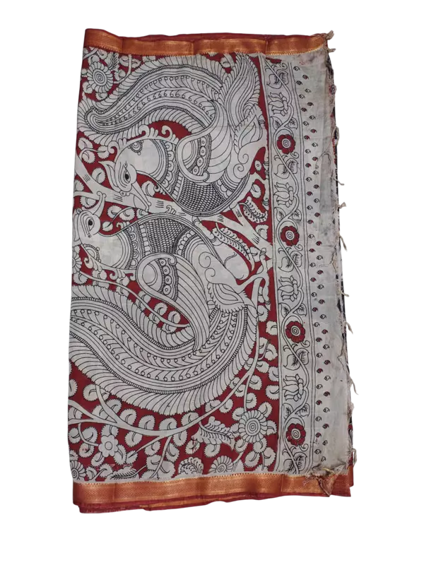 Black Kalamkari Silk Saree with Blouse Piece