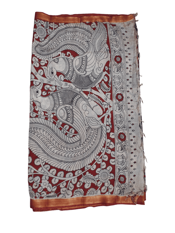 Black Kalamkari Silk Saree with Blouse Piece