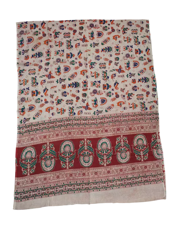 Beige & NavyBlue Pure Cotton Kalamkari Hand Block Print Unstitched Salwar Suit Set