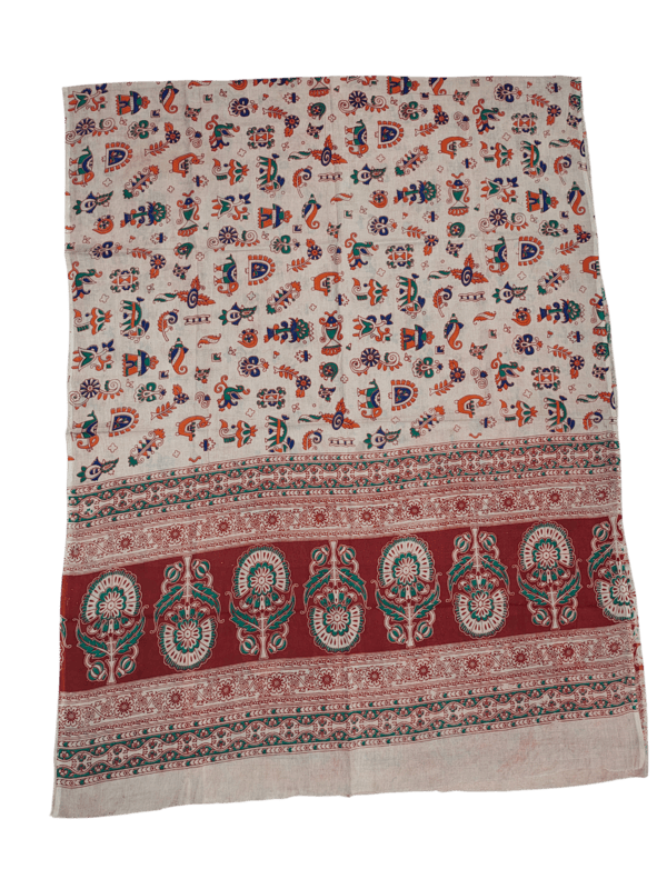 Beige & NavyBlue Pure Cotton Kalamkari Hand Block Print Unstitched Salwar Suit Set