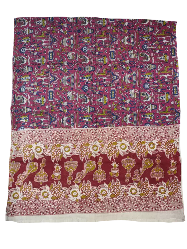 Dark Pink Pure Cotton Kalamkari Hand Block Print Dress Materials