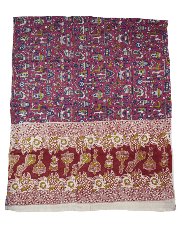 Dark Pink Pure Cotton Kalamkari Hand Block Print Dress Materials