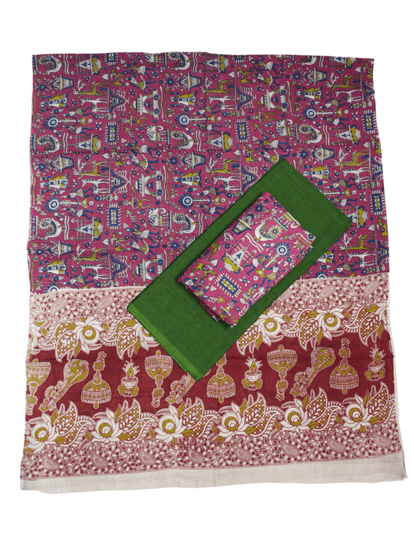 Dark Pink Pure Cotton Kalamkari Hand Block Print Dress Materials