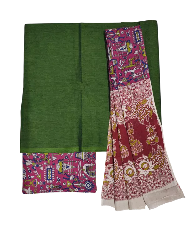 Dark Pink Pure Cotton Kalamkari Hand Block Print Dress Materials