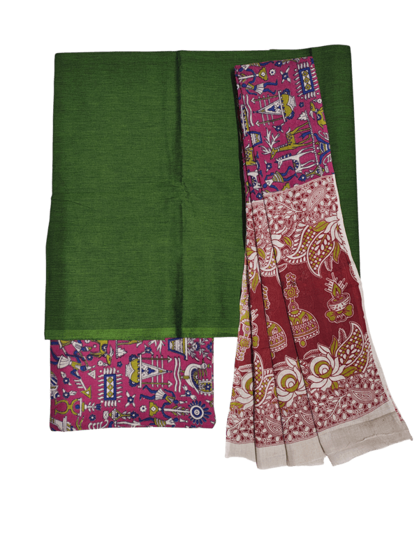 Dark Pink Pure Cotton Kalamkari Hand Block Print Dress Materials