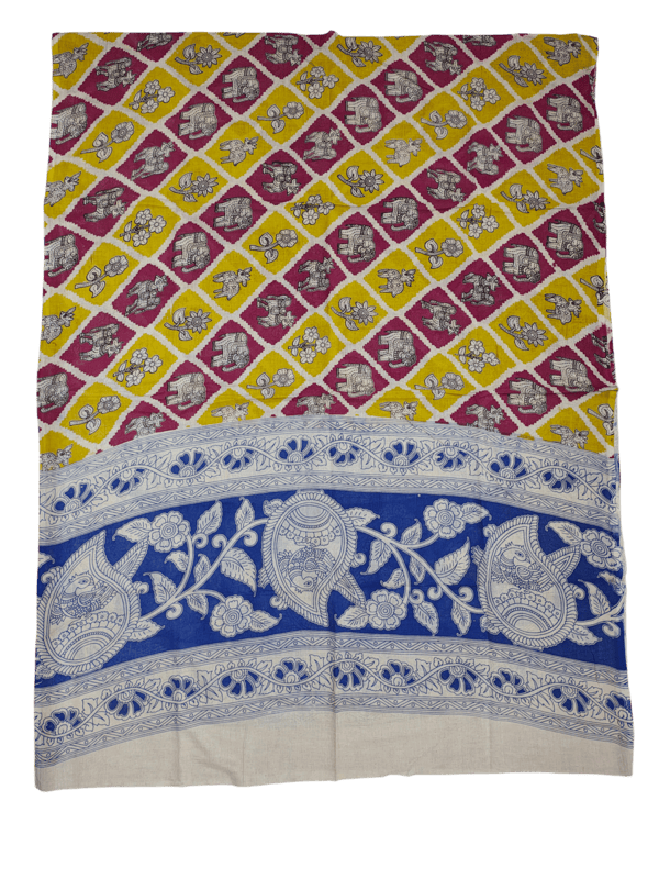 Yellow Pure Cotton Kalamkari Hand Block Print Unstitched Salwar Suit Set