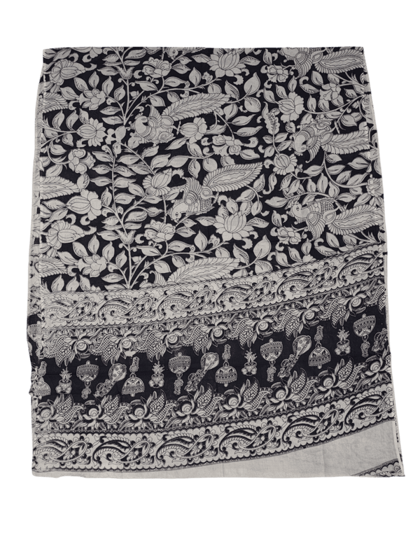 Black Pure Cotton Kalamkari Hand Block Print Unstitched Suit Set