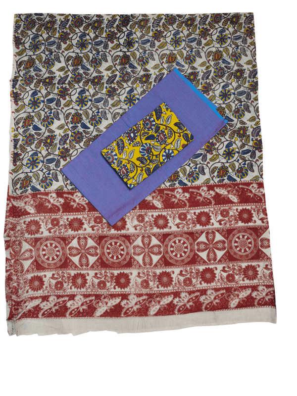 Mustard Pure Cotton Kalamkari Hand Block Print Unstitched Salwar Suit Set