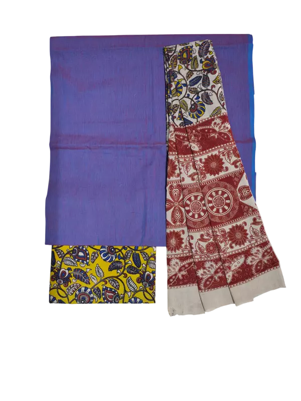 Mustard Pure Cotton Kalamkari Hand Block Print Unstitched Salwar Suit Set