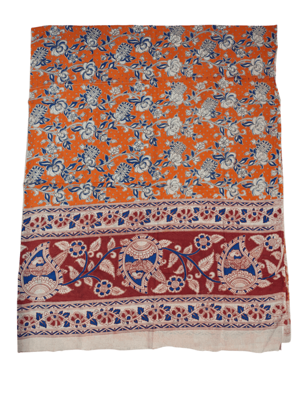 Orange Pure Cotton Kalamkari Hand Block Print Unstitched Suit Set