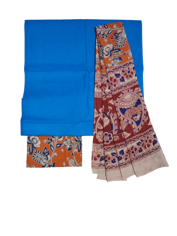 Orange Pure Cotton Kalamkari Hand Block Print Unstitched Suit Set