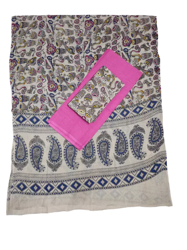 Pink Pure Cotton Kalamkari Hand Block Print Dress Materials