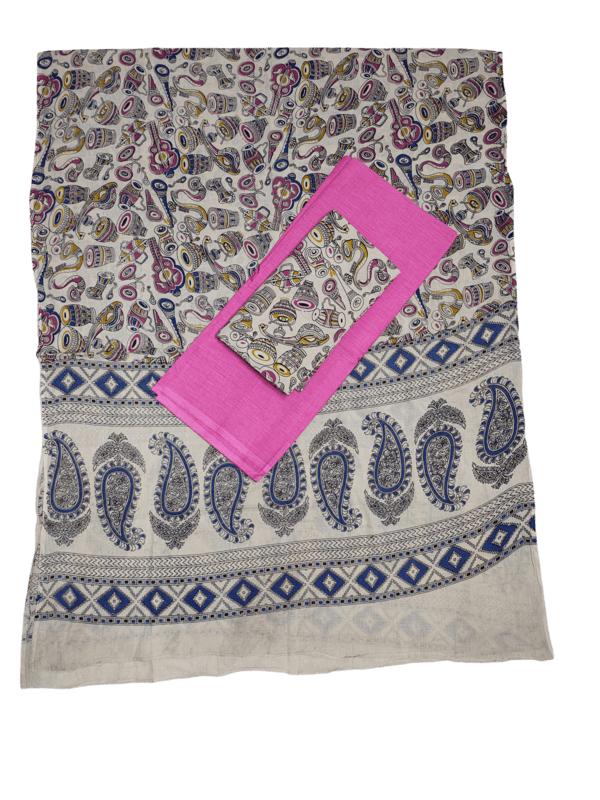 Pink Pure Cotton Kalamkari Hand Block Print Dress Materials