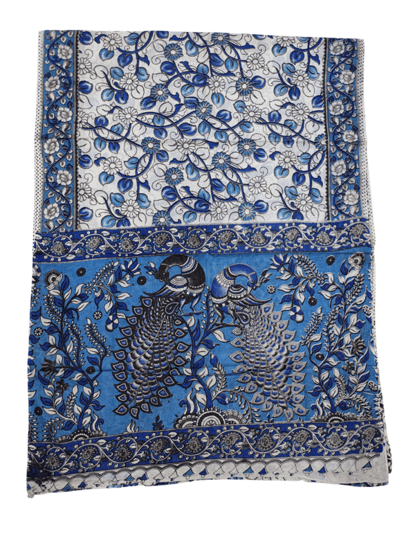 Indigo Kalamkari Pure Cotton Saree with Blouse Piece