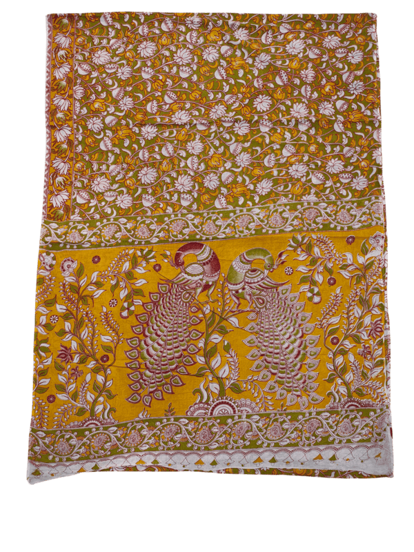 Yellow Kalamkari Cotton Saree with Blouse Piece