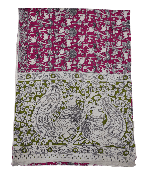 Dark Pink Kalamkari Cotton Saree with Blouse Piece