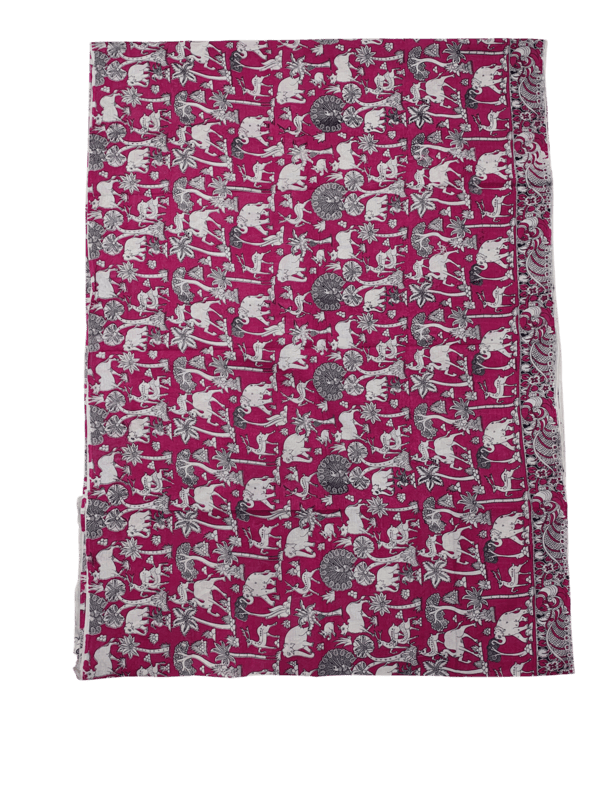 Dark Pink Kalamkari Cotton Saree with Blouse Piece