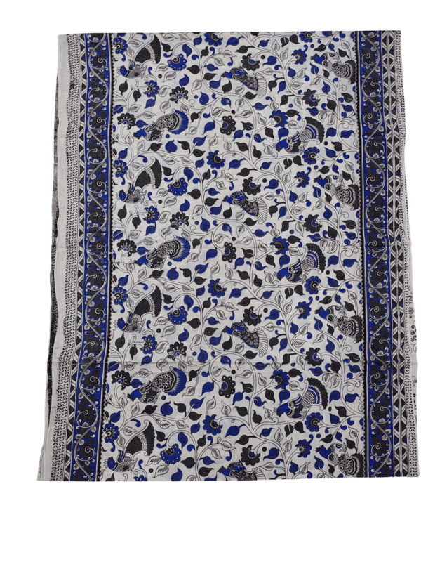 Blue Kalamkari Pure Cotton Saree with Blouse Piece