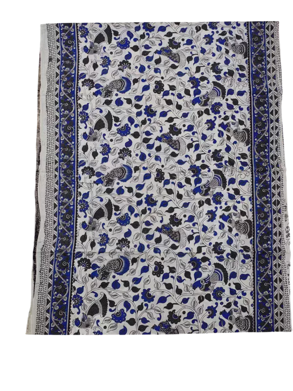 Blue Kalamkari Pure Cotton Saree with Blouse Piece