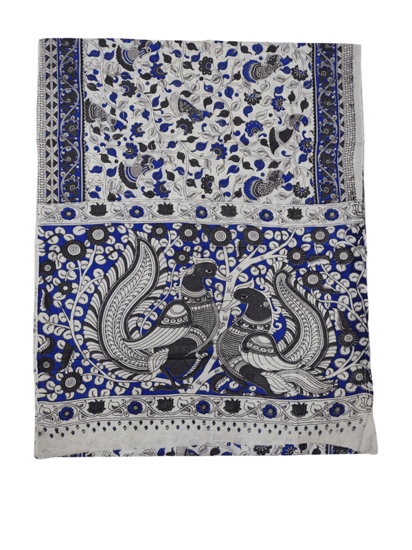 Blue Kalamkari Pure Cotton Saree with Blouse Piece