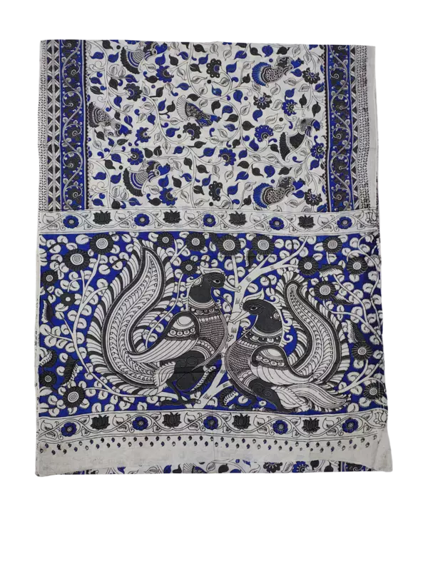 Blue Kalamkari Pure Cotton Saree with Blouse Piece