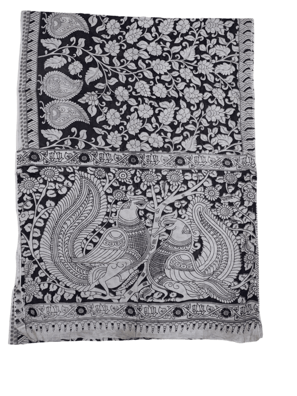 Black Kalamkari Pure Cotton Saree with Blouse Piece