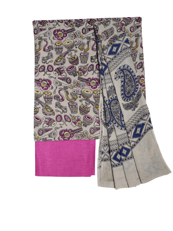 Pink Pure Cotton Kalamkari Hand Block Print Dress Materials