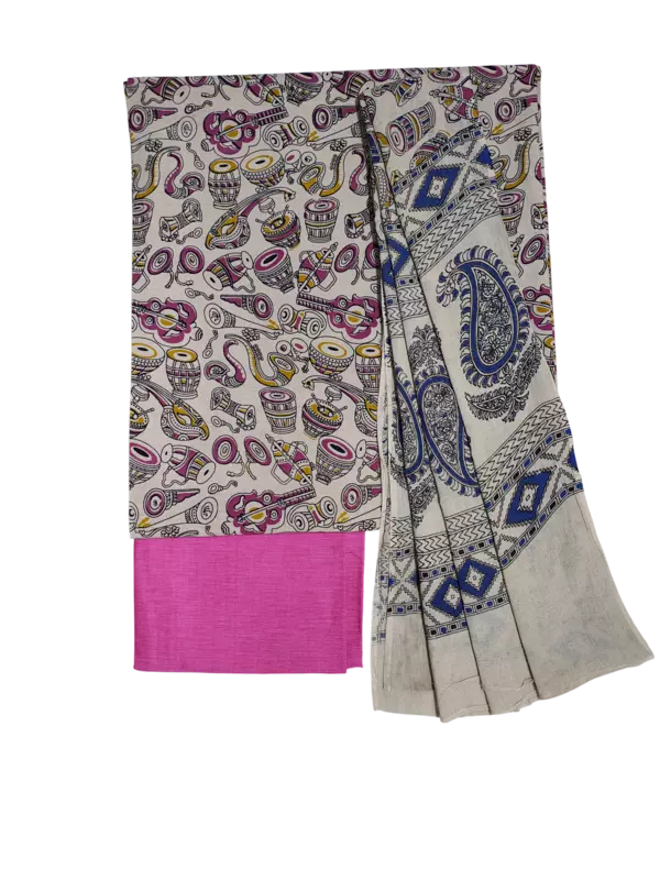 Pink Pure Cotton Kalamkari Hand Block Print Dress Materials