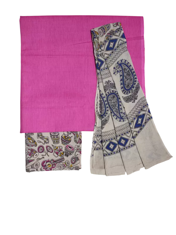 Pink Pure Cotton Kalamkari Hand Block Print Dress Materials