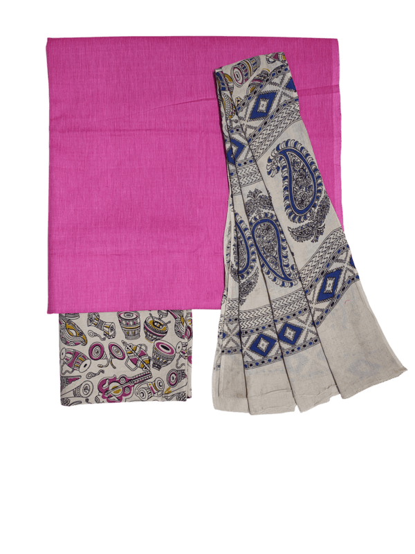 Pink Pure Cotton Kalamkari Hand Block Print Dress Materials