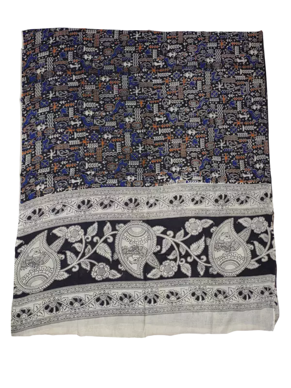 Black & Orange Pure Cotton Kalamkari Hand Block Print Unstitched Suit Set