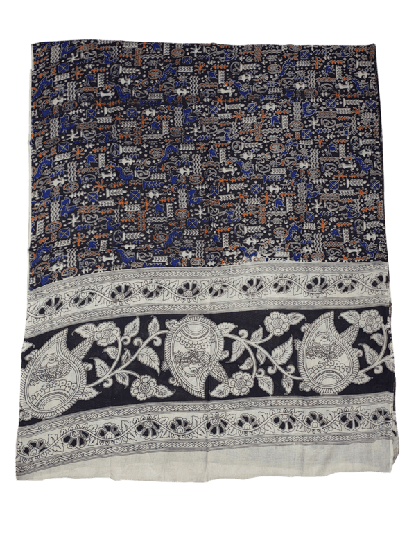 Black & Orange Pure Cotton Kalamkari Hand Block Print Unstitched Suit Set