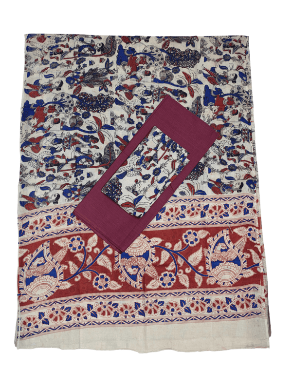 Maroon Pure Cotton Kalamkari Hand Block Print Unstitched Salwar Suit Set