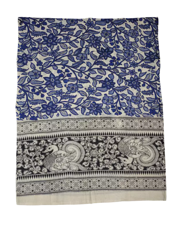 Indigo Pure Cotton Kalamkari Hand Block Print Unstitched Salwar Suit Set