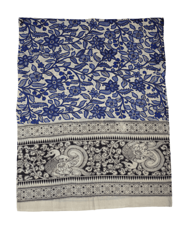Indigo Pure Cotton Kalamkari Hand Block Print Unstitched Salwar Suit Set
